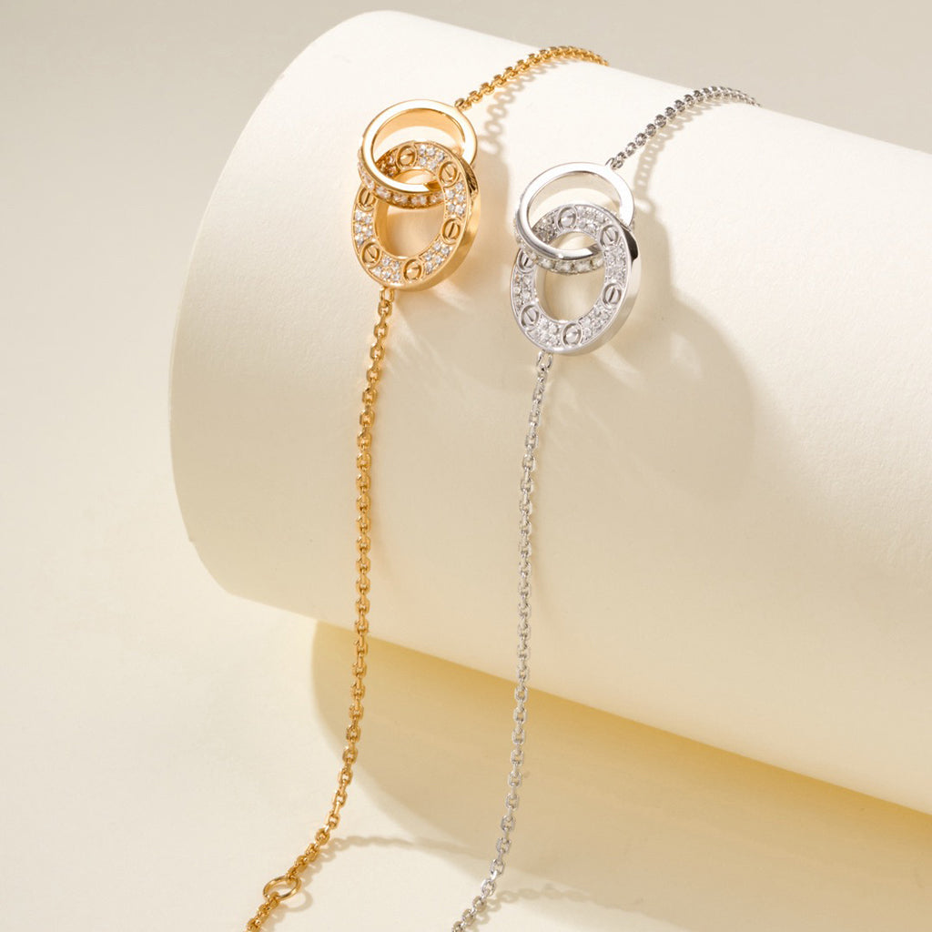 [Lumi Jewelery]LOVE DOUBLE RING FULL DIAMOND BRACELET