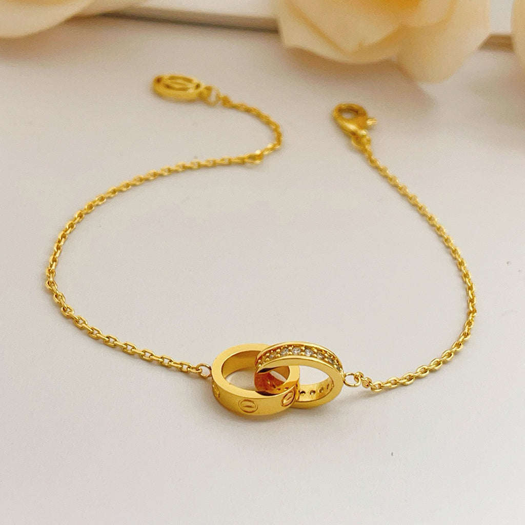 [Lumi Jewelery]LOVE DOUBLE RING HALF DIAMOND BRACELET