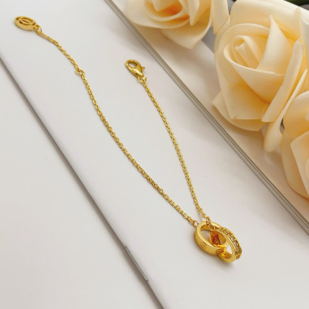 [Lumi Jewelery]LOVE DOUBLE RING HALF DIAMOND BRACELET