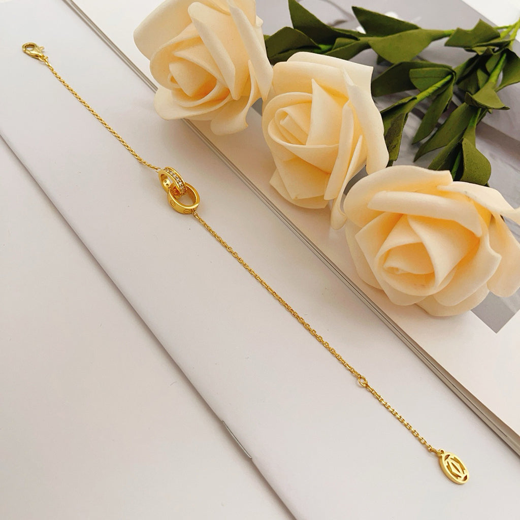 [Lumi Jewelery]LOVE DOUBLE RING HALF DIAMOND BRACELET