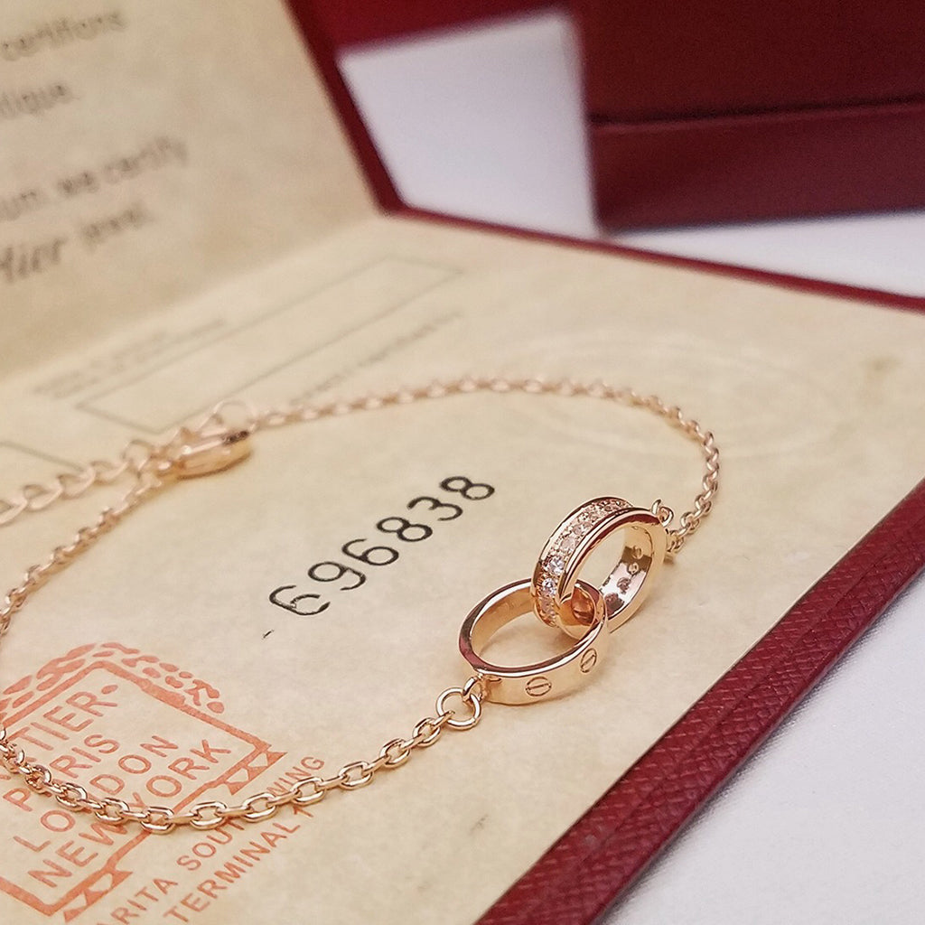 [Lumi Jewelery]LOVE DOUBLE RING HALF DIAMOND BRACELET