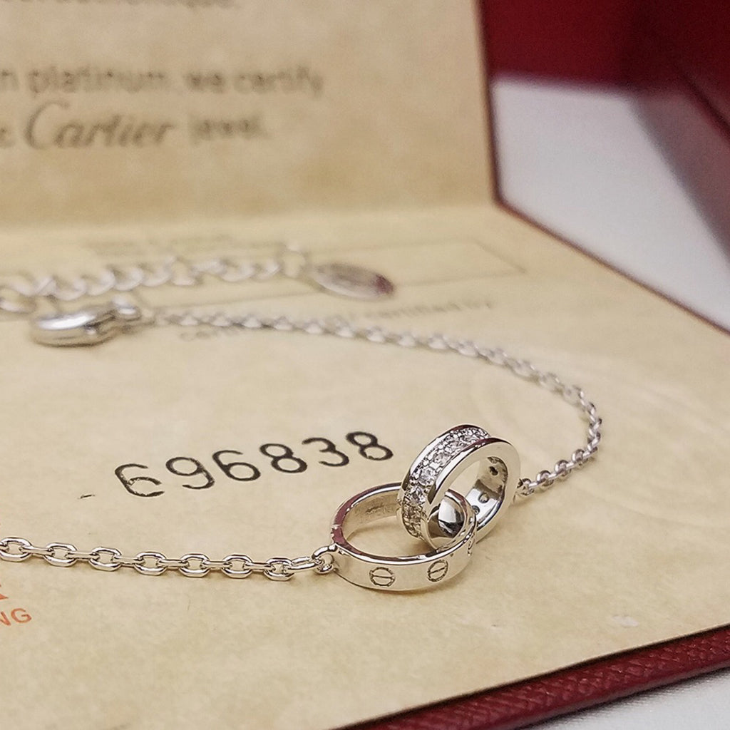 [Lumi Jewelery]LOVE DOUBLE RING HALF DIAMOND BRACELET