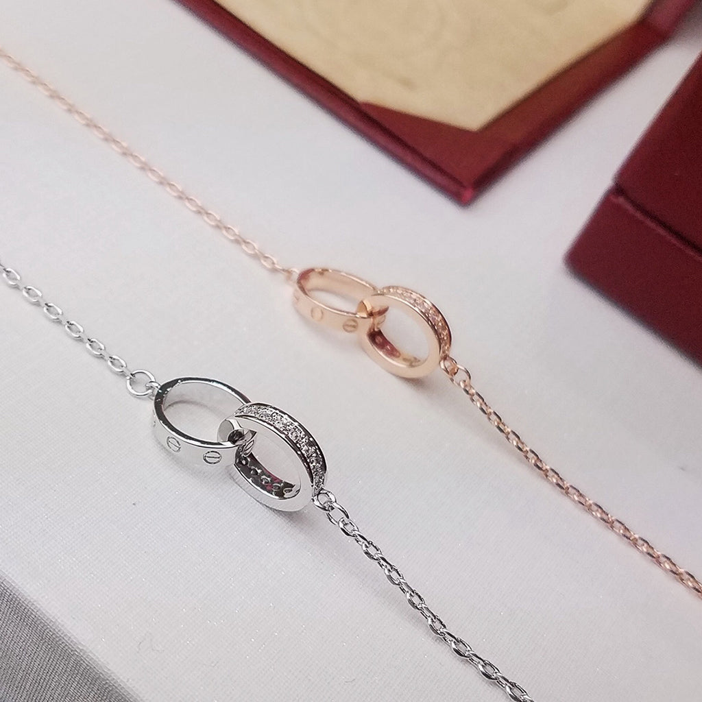 [Lumi Jewelery]LOVE DOUBLE RING HALF DIAMOND BRACELET