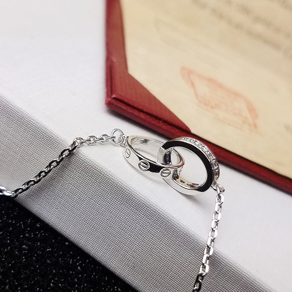 [Lumi Jewelery]LOVE DOUBLE RING HALF DIAMOND BRACELET