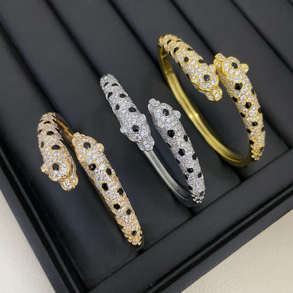 [Lumi Jewelery]PANTHERE DOUBLE HEADED HALF DIAMOND OPEN BRACELET