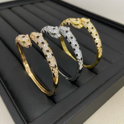 [Lumi Jewelery]PANTHERE DOUBLE HEADED HALF DIAMOND OPEN BRACELET