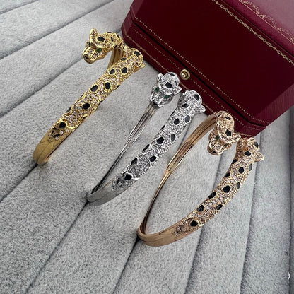 [Lumi Jewelery]PANTHERE DOUBLE HEADED HALF DIAMOND OPEN BRACELET