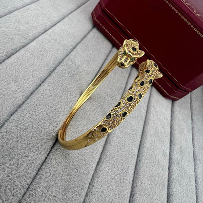 [Lumi Jewelery]PANTHERE DOUBLE HEADED HALF DIAMOND OPEN BRACELET