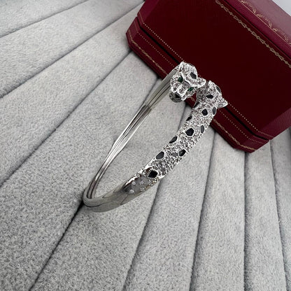 [Lumi Jewelery]PANTHERE DOUBLE HEADED HALF DIAMOND OPEN BRACELET