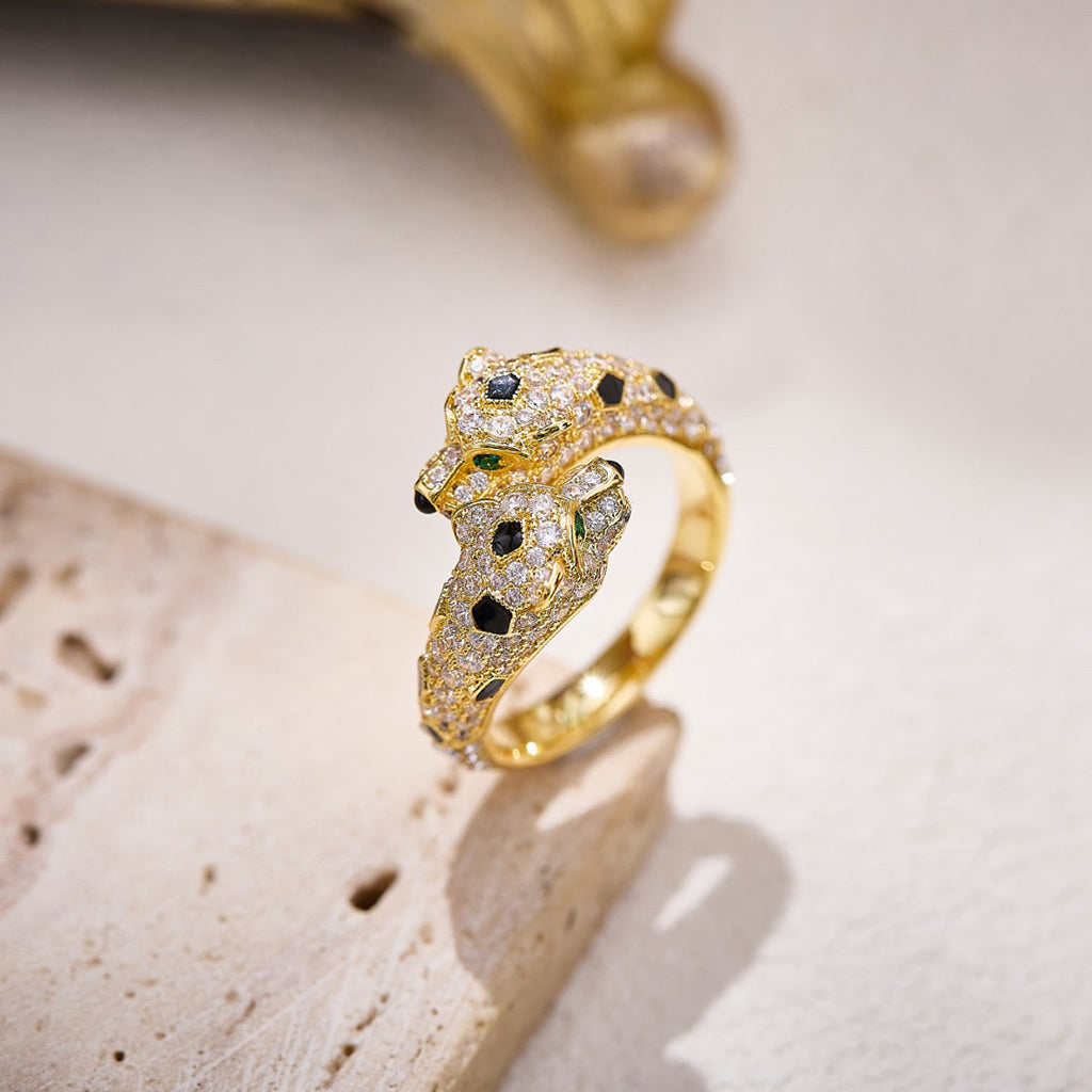 [Lumi Jewelery]PANTHERE DOUBLE HEADED FULL DIAMOND  RING