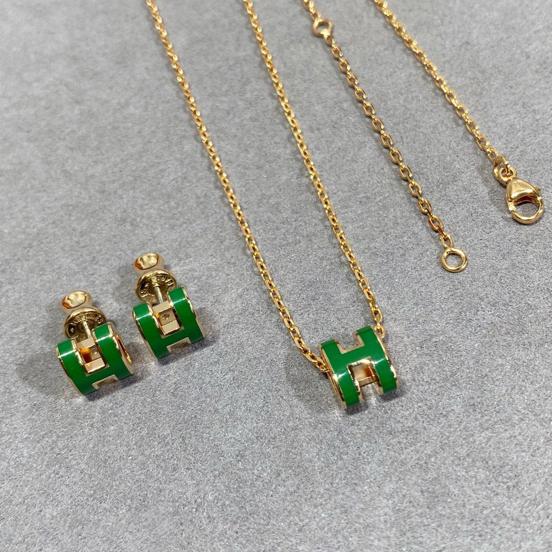 [Lumi Jewels]POP H GREEN NECKLACE SILVER AND GOLD