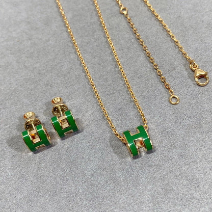 [Lumi Jewels]POP H GREEN NECKLACE SILVER AND GOLD