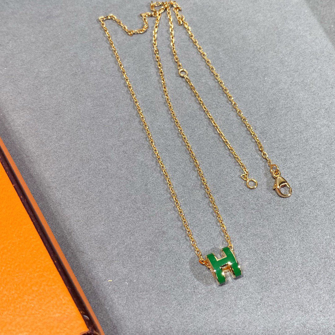 [Lumi Jewels]POP H GREEN NECKLACE SILVER AND GOLD