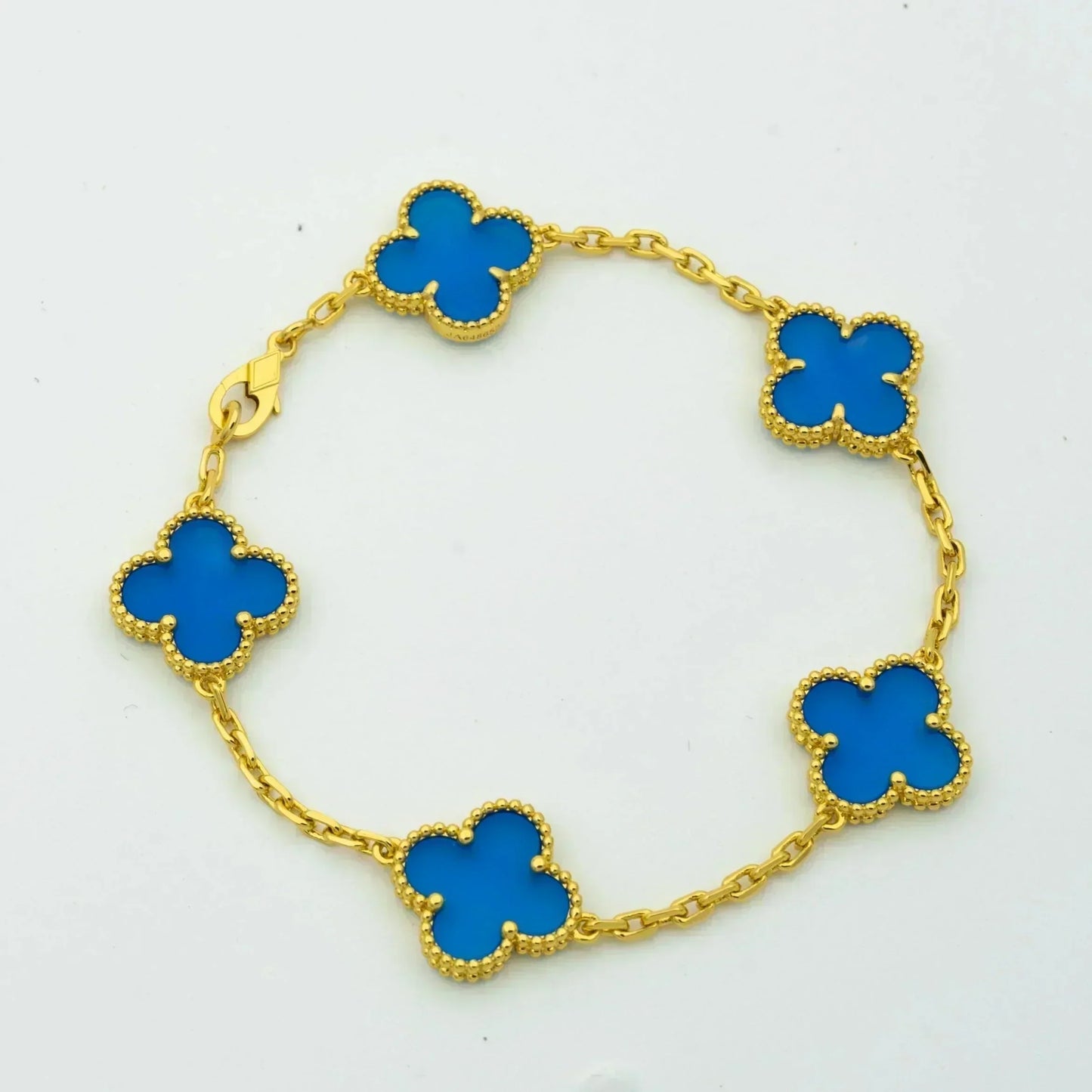 [Lumi Jewels]BRACELET TRÈFLE 5 MOTIFS AGATE BLEUE