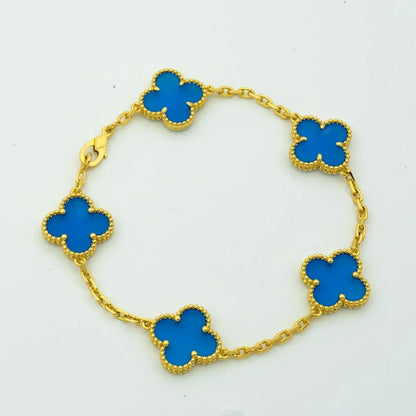 [Lumi Jewels]BRACELET TRÈFLE 5 MOTIFS AGATE BLEUE