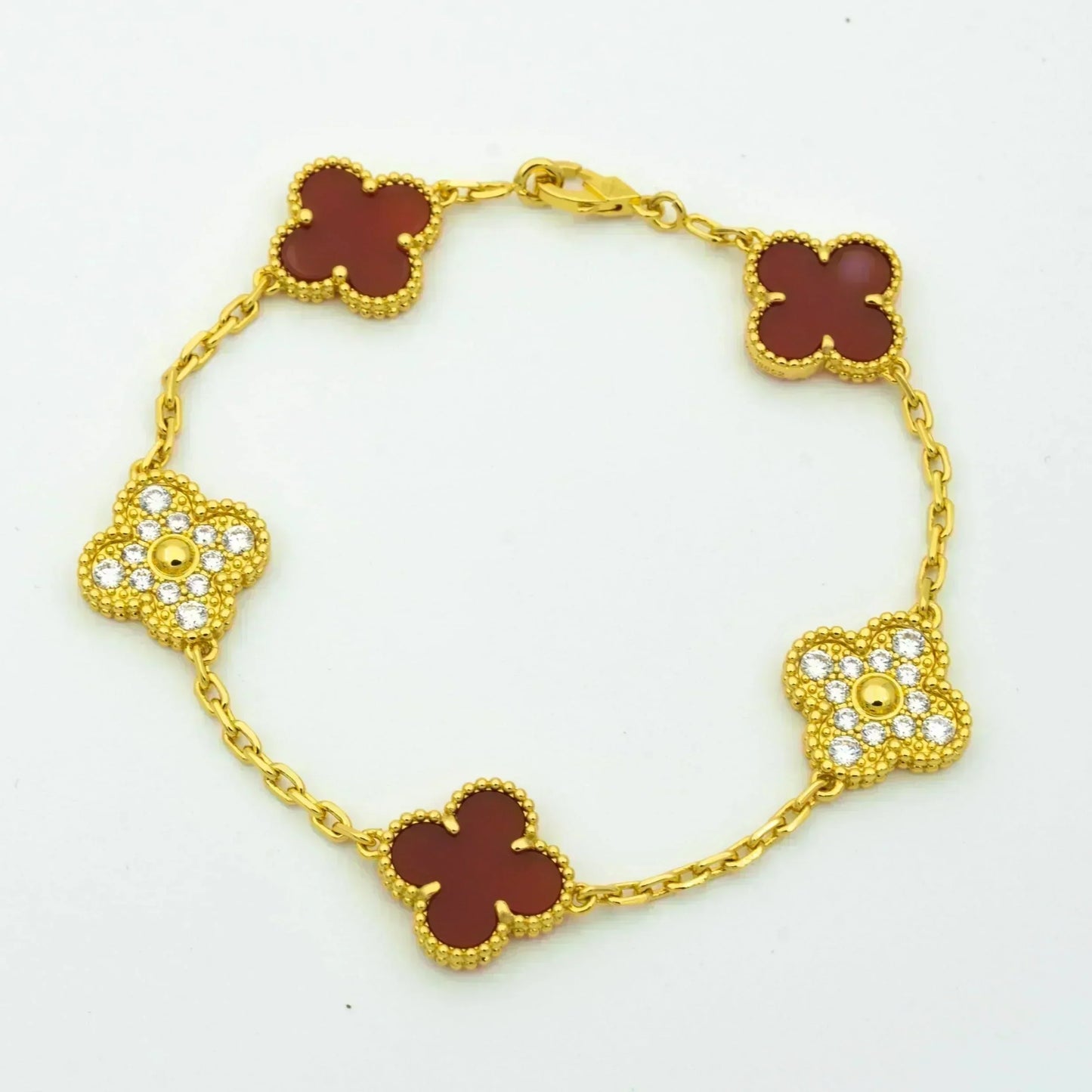 [Lumi Jewels]CLOVER 5 MOTIFS CARNELIAN DIAMOND BRACELET