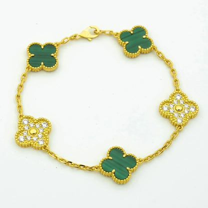 [Lumi Jewels]CLOVER  5 MOTIF MALACHITE DIAMOND BRACELET