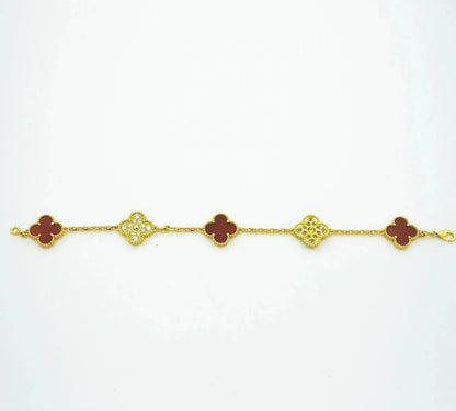 [Lumi Jewels]CLOVER 5 MOTIFS CARNELIAN DIAMOND BRACELET