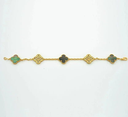 [Lumi Jewels]CLOVER 5 MOTIF GRAY MOP DIAMOND BRACELET