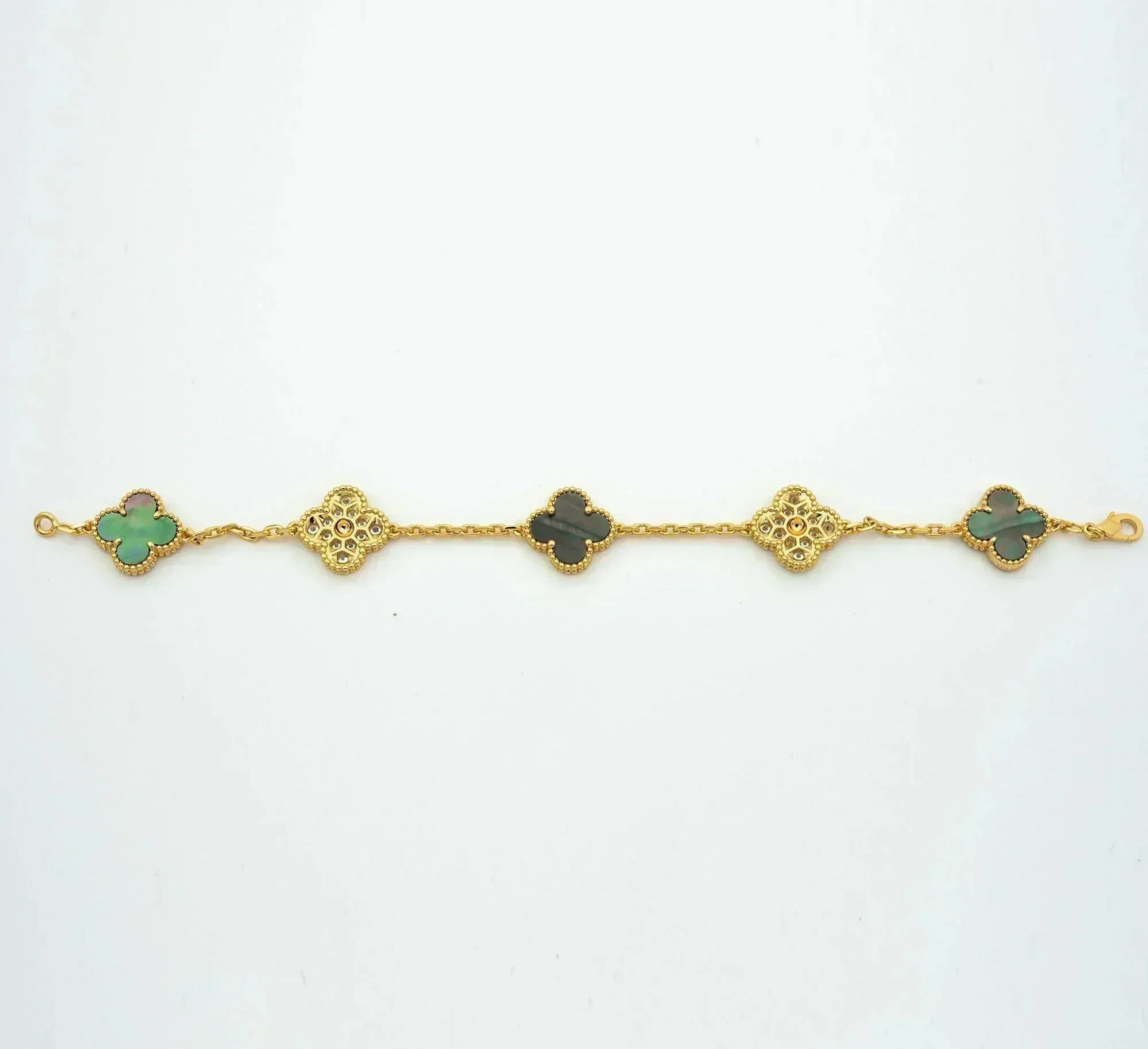 [Lumi Jewels]CLOVER 5 MOTIF GRAY MOP DIAMOND BRACELET