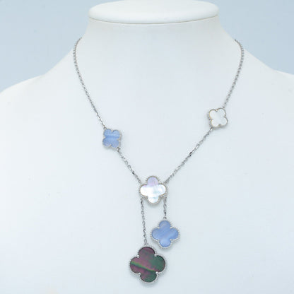 [Lumi Jewels]CLOVER MOP CHALCEDONY NECKLACE SILVER 6 MOTIF
