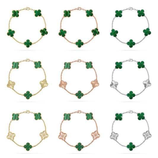 [Lumi Jewels] CLOVER 5 MOTIF MALACHITE BRACELET COLLECTION