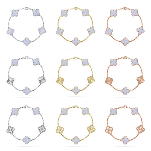[Lumi Jewels] CLOVER 5 MOTIF PURPLE CHALCEDONY BRACELET COLLECTION