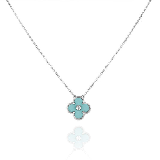 [Lumi Jewels]CLOVER 1 DIAMOND LIGHT BLUE SILVER NECKLACE