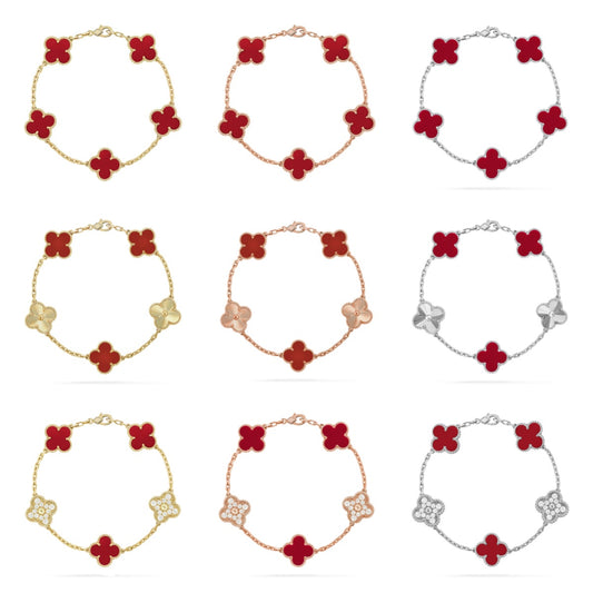 [Lumi Jewels] CLOVER 5 MOTIF RED CORNELIAN BRACELET COLLECTION