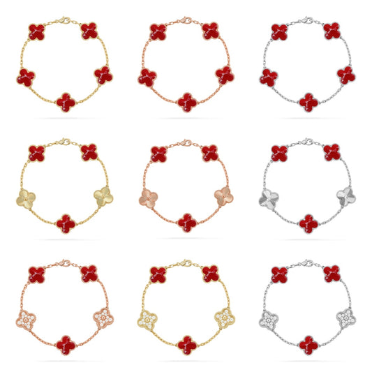 [Lumi Jewels]CLOVER 5 MOTIF RED PATTERN BRACELET COLLECTION