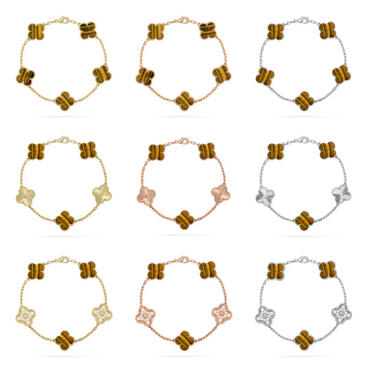[Lumi Jewels] CLOVER 5 MOTIFS TIGER EYE BRACELET COLLECTION