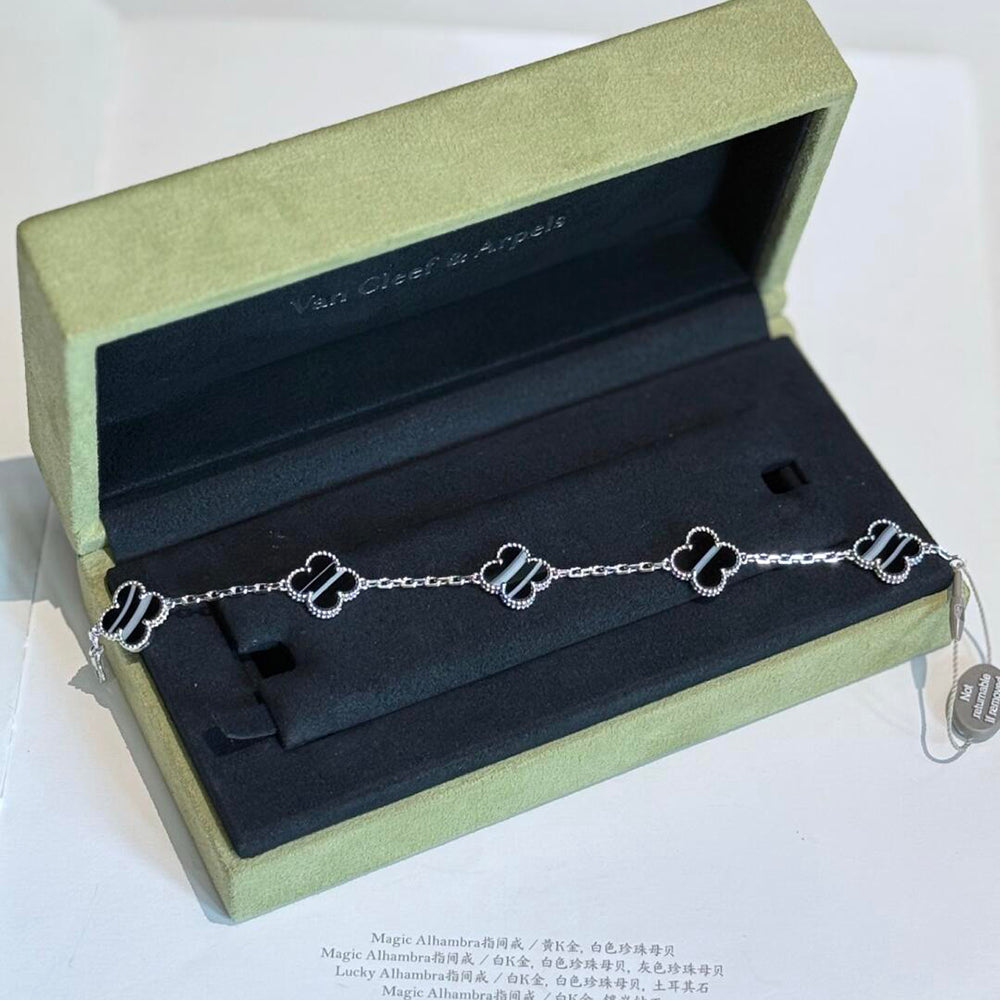 [Lumi Jewels]CLOVER 5 MOTIF VEINED ONYX BRACELET SILVER