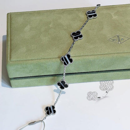 [Lumi Jewels]CLOVER 5 MOTIF VEINED ONYX BRACELET SILVER