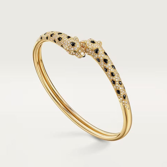 [Lumi Jewelery]PANTHERE DOUBLE HEADED HALF DIAMOND OPEN BRACELET