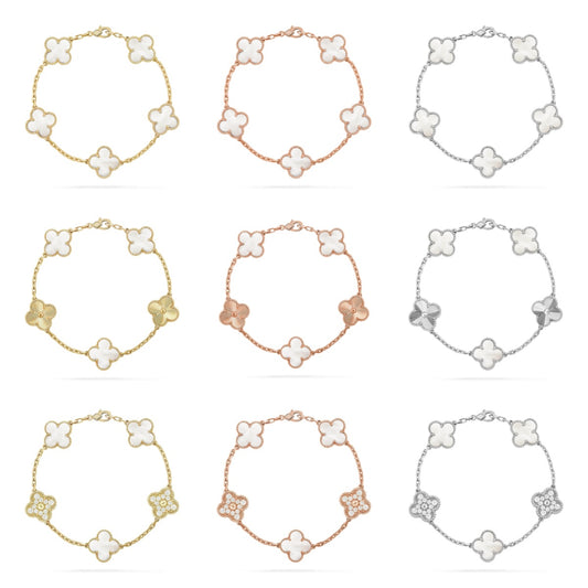 [Lumi Jewels]CLOVER WHITE PEARL MOP 5 MOTIF BRACELET COLLECTION