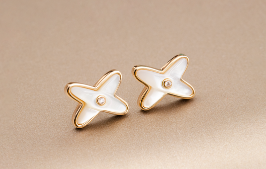 [Lumi Jewels]JEUX DE WHITE MOP PINK GOLD DIAMOND EARRINGS