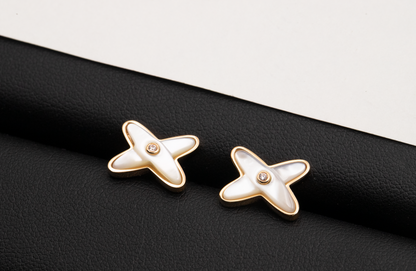 [Lumi Jewels]JEUX DE WHITE MOP ROSE GOLD DIAMOND EARRINGS