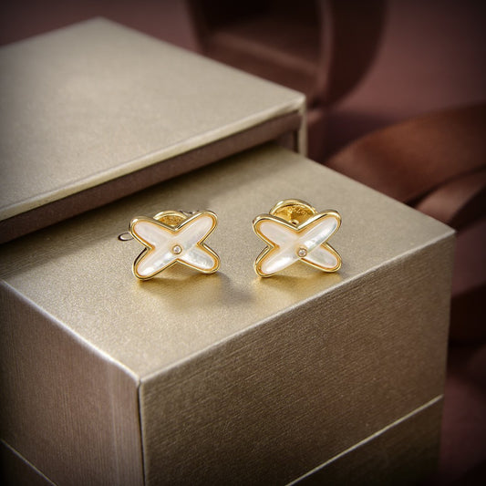 [Lumi Jewels]JEUX DE WHITE MOP GOLD DIAMOND EARRINGS
