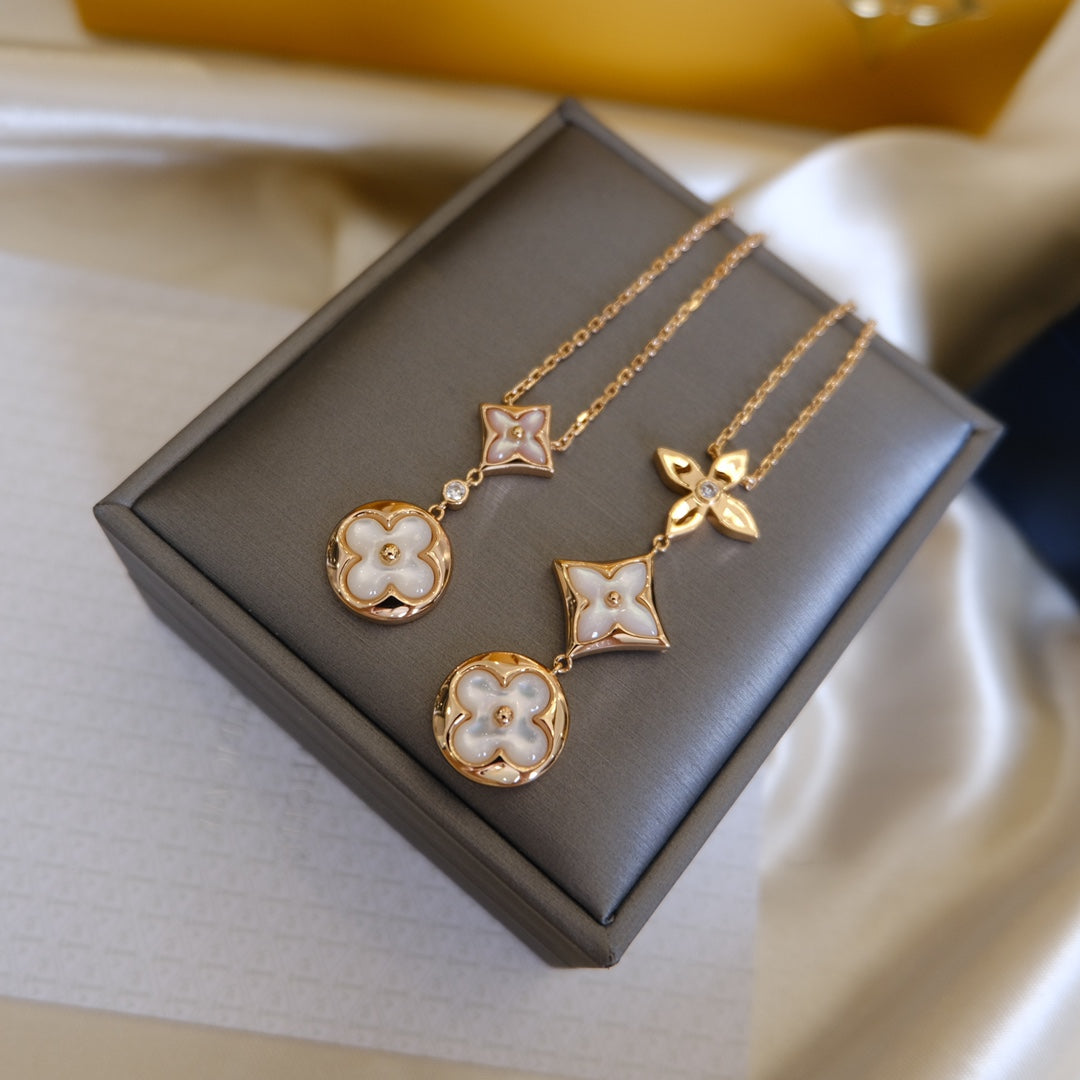 [Lumi Jewels]COLOR BLOSSOM LARIAT NECKLACE PINK GOLD WHITE MOTHER PEARL AND DIAMOND