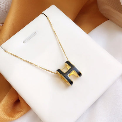 [Lumi Jewels]HM CLIC BLACK ENAMEL GOLD NECKLACE