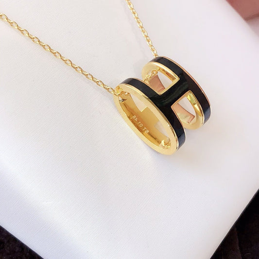 [Lumi Jewels]HM CLIC BLACK ENAMEL GOLD NECKLACE