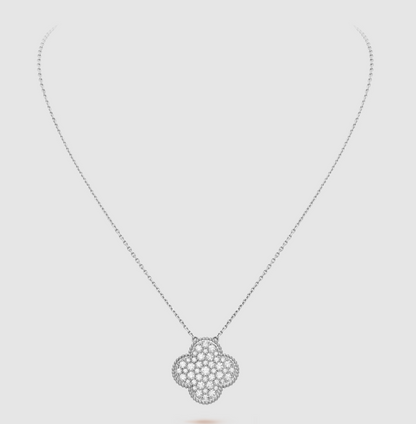 [Lumi Jewels]CLOVER 25MM LARGE PENDANT DIAMOND PAVED SILVER NECKLACE