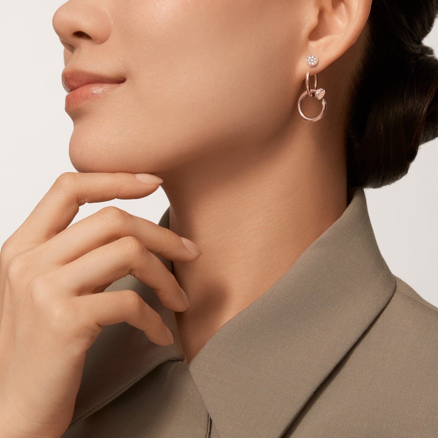 [Lumi Jewelery]JUSTE HALF DIAMOND DOUBLE EARRINGS