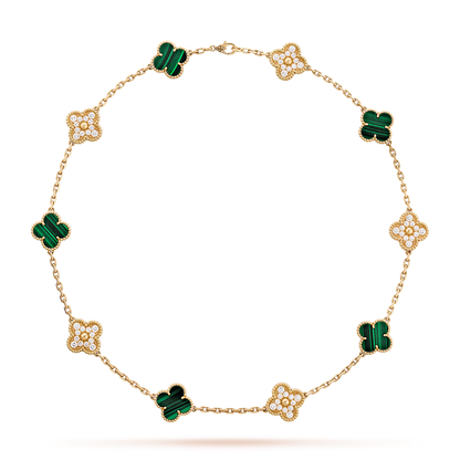 [Lumi Jewels]CLOVER 10 MOTIFS MALACHITE DIAMOND NECKLACE