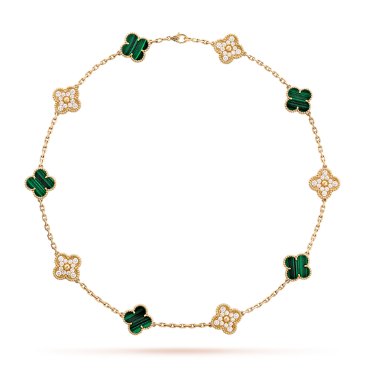 [Lumi Jewels]CLOVER 10 MOTIFS MALACHITE DIAMOND NECKLACE
