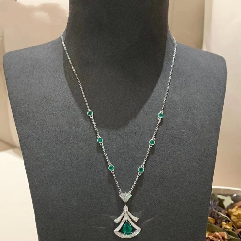 [Lumi Jewels]COLLIER DE RÊVE MALACHITE DIAMANT ARGENT