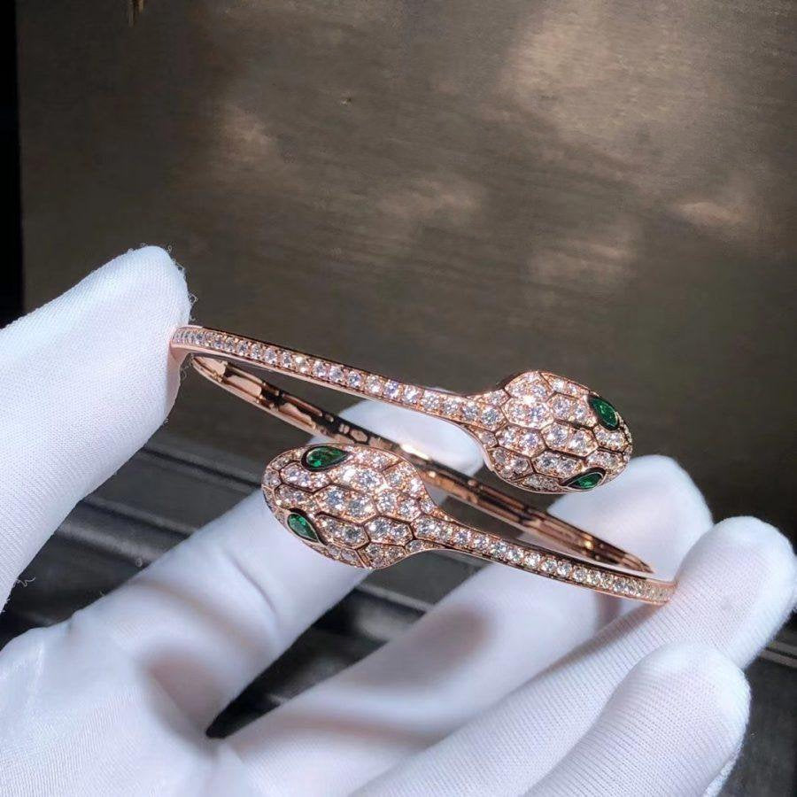 [Lumi Jewels]SERPENTI BRACELET PINK GOLD MALACHITE DIAMOND DOUBLE SNAKE