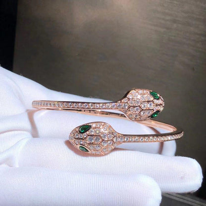 [Lumi Jewels]SERPENTI BRACELET PINK GOLD MALACHITE DIAMOND DOUBLE SNAKE