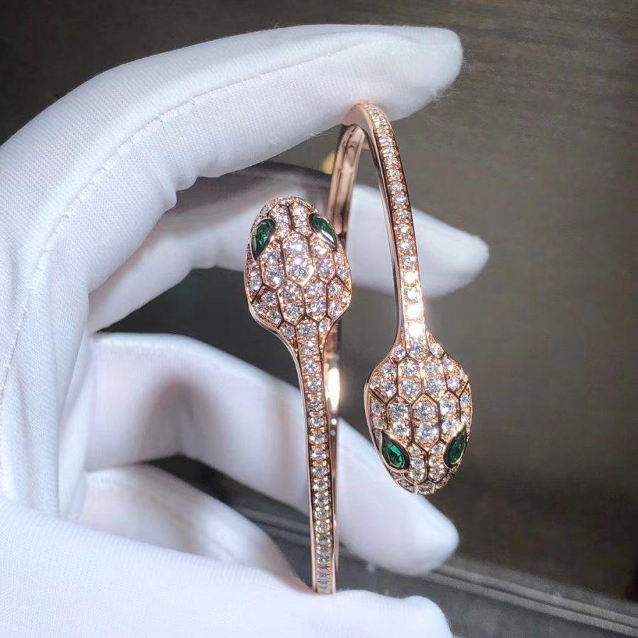 [Lumi Jewels]SERPENTI BRACELET PINK GOLD MALACHITE DIAMOND DOUBLE SNAKE