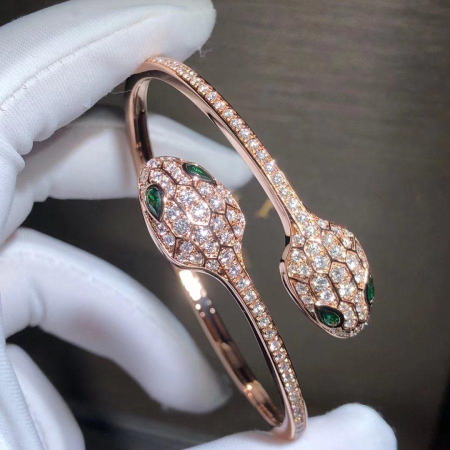 [Lumi Jewels]SERPENTI BRACELET PINK GOLD MALACHITE DIAMOND DOUBLE SNAKE